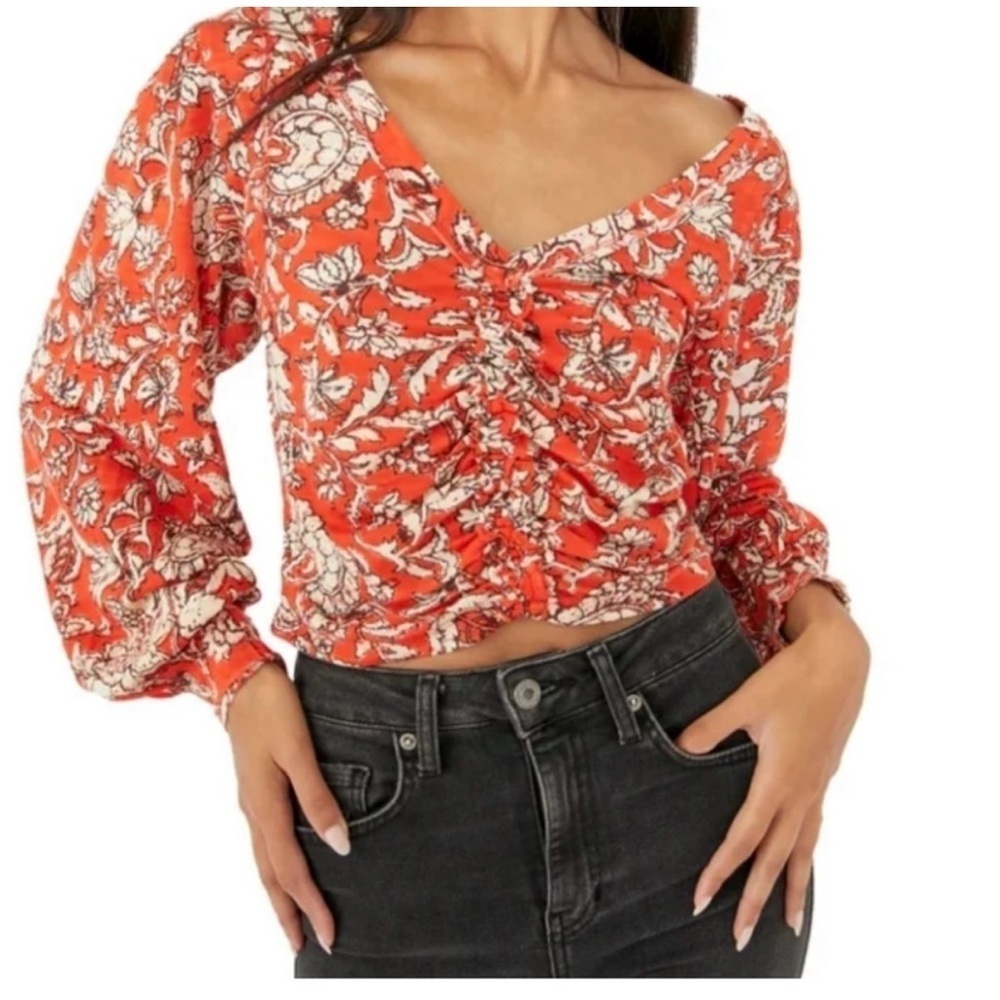 Free People “Say The Word” Long Sleeve Top | Red Combo | Size S - Picture 1 of 6